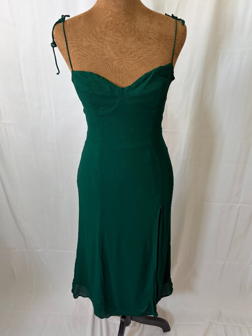 Reformation Juliette Dress Emerald Green Midi Tie Strap Sweetheart Sz 2